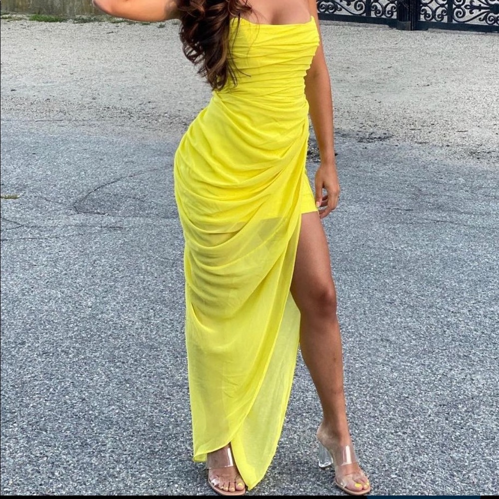 House of CB yellow ruffled dress